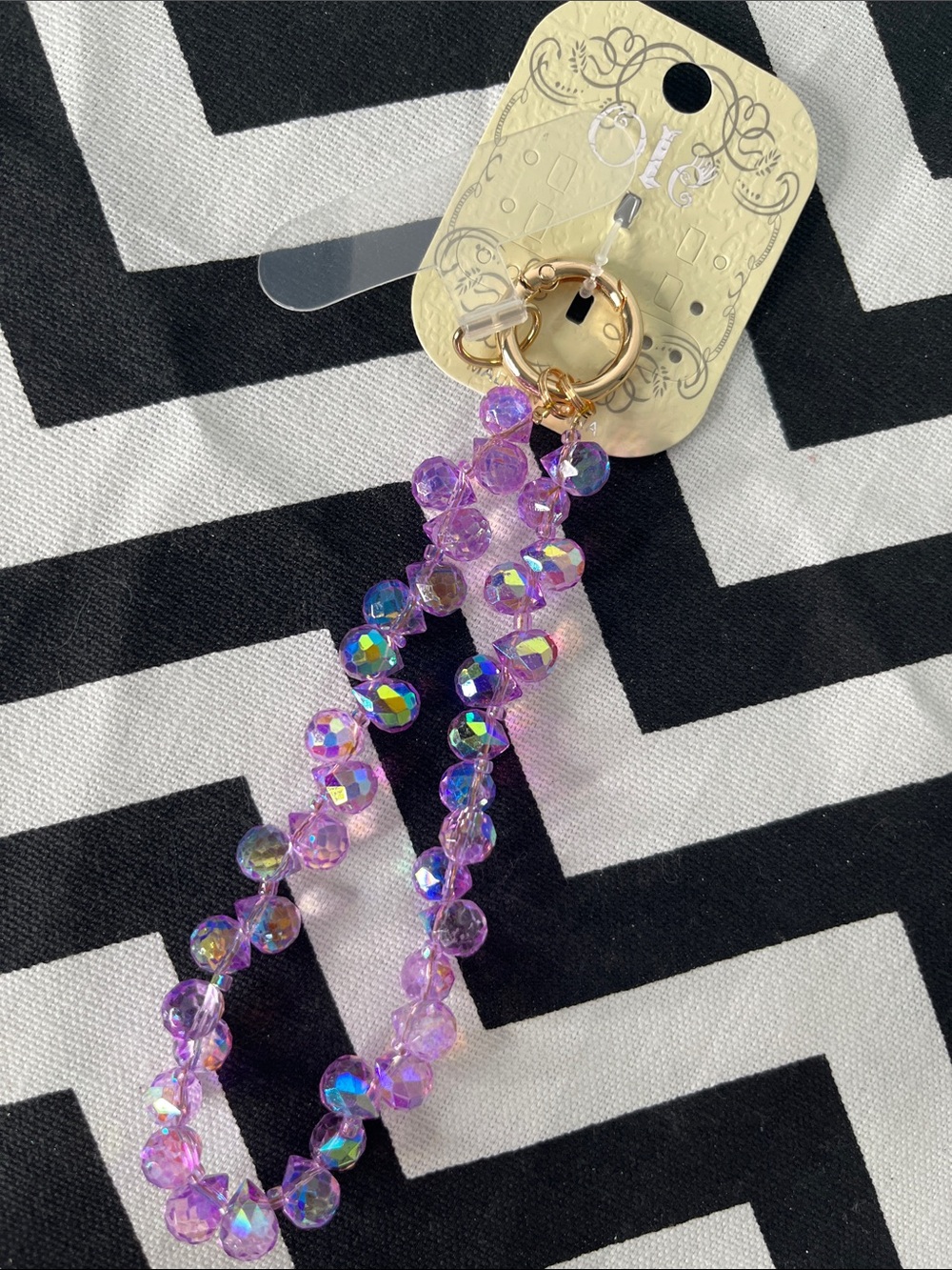 Lavender Iridescent Beaded Crystal Charm IPhone Wristlet or Keychain Holder